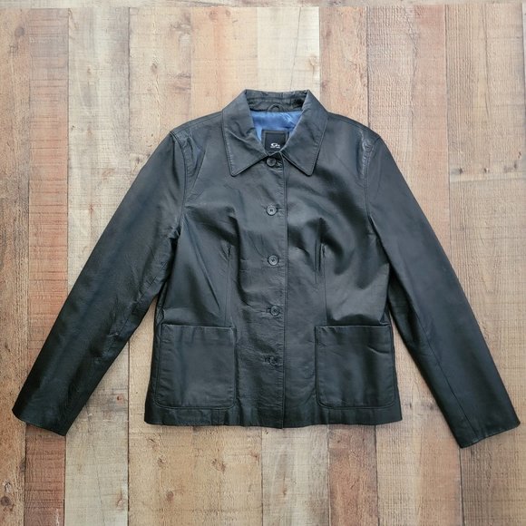 G-III Black Leather Blazer Jacket Large - Picture 1 of 16